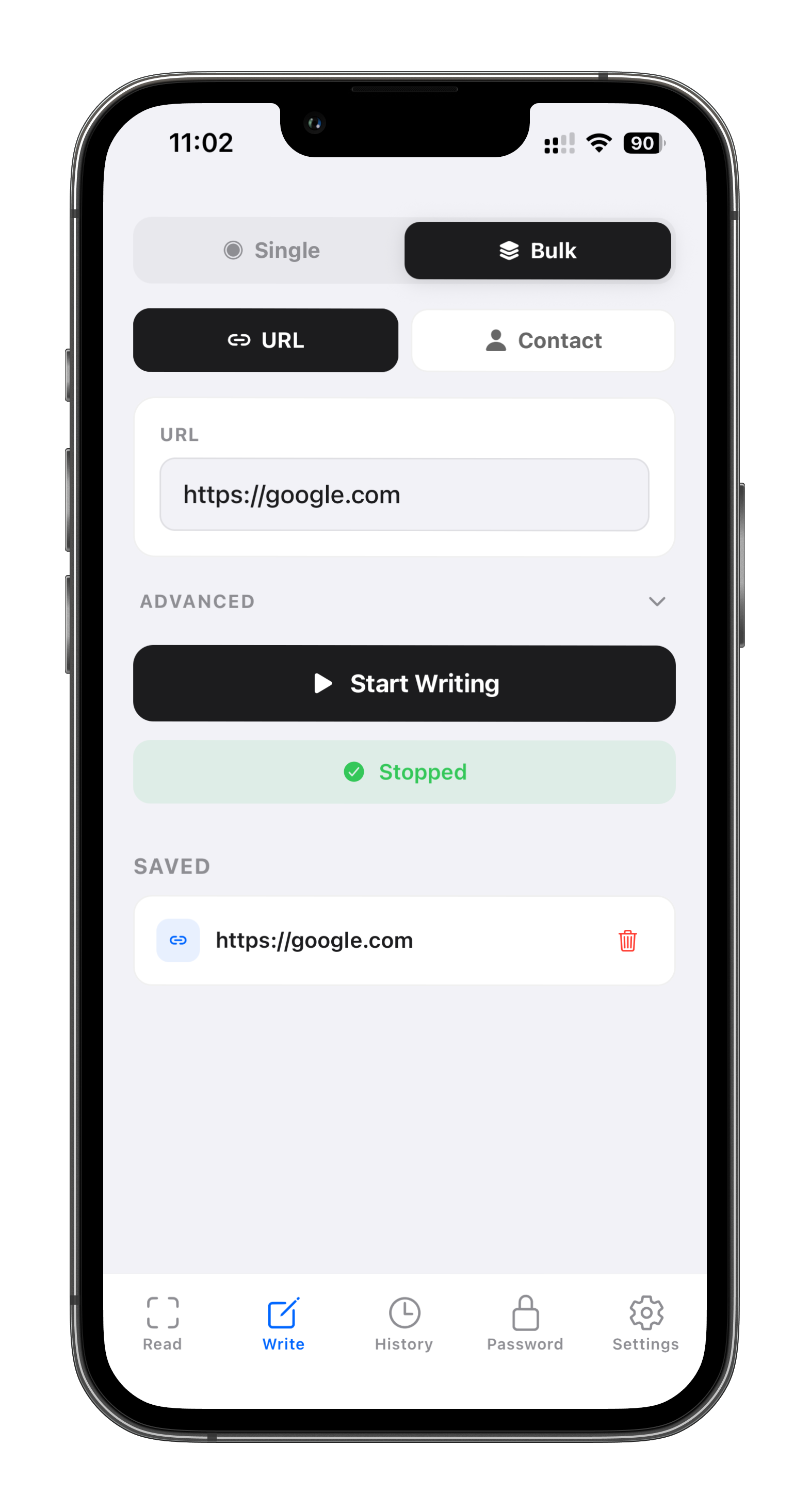 NFC Memo bulk write mode